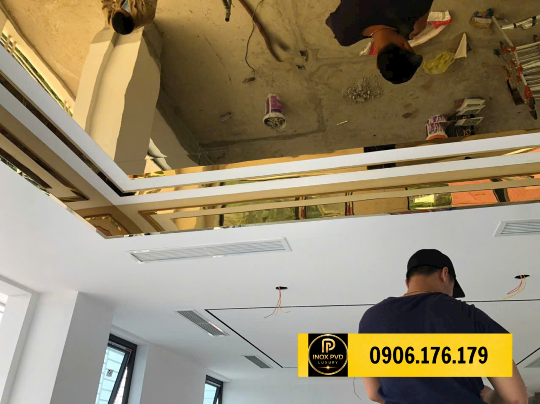 Nẹp inox ốp trần thạch cao kết hợp đèn hắt tạo hiệu ứng ánh sáng đẹp
