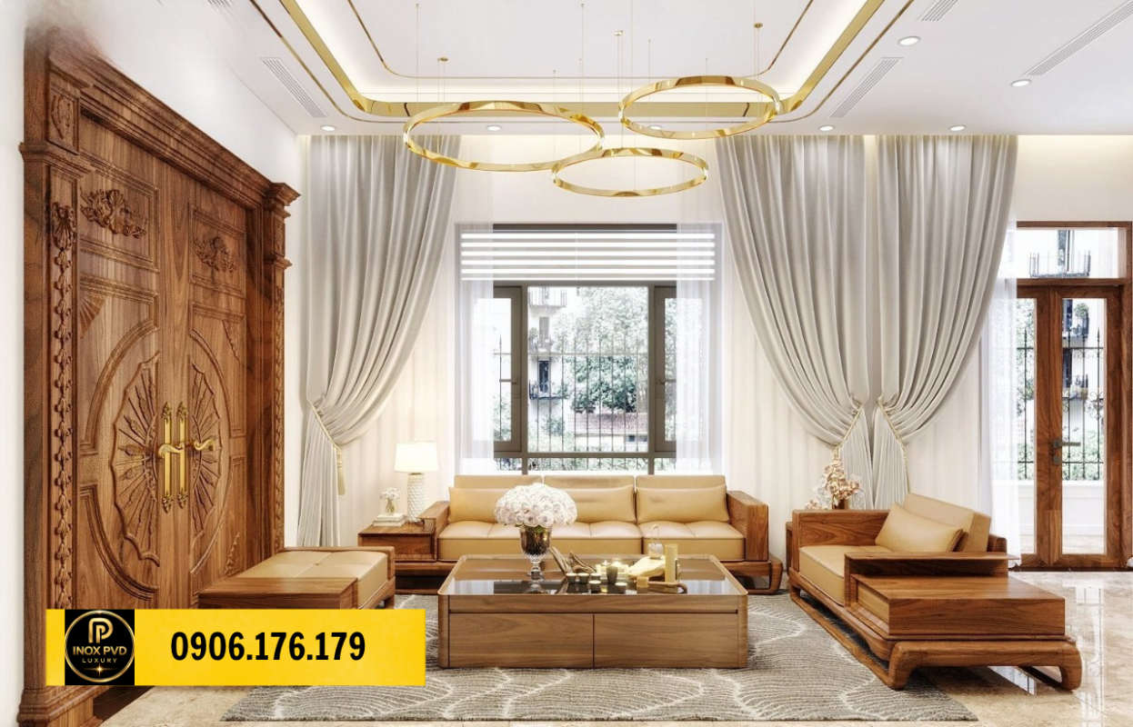 Nẹp inox trang trí trần thạch cao phòng khách đẹp hiện đại
