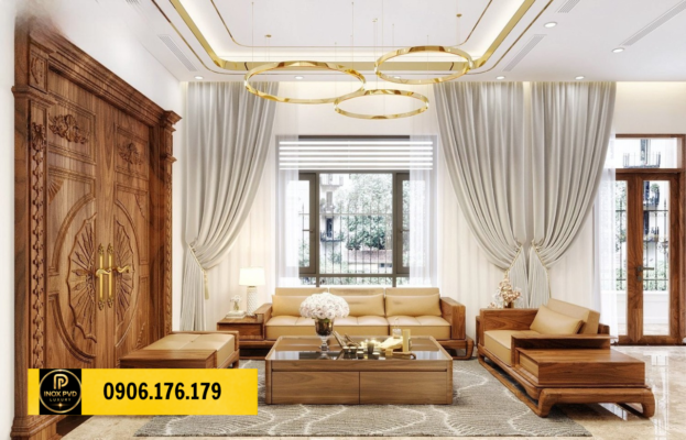 Nẹp inox trang trí trần thạch cao phòng khách đẹp hiện đại