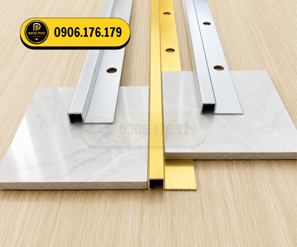 Nẹp bo góc vuông Hải Phòng bằng nhôm Anode bảo vệ góc gạch, chống sứt mẻ hiệu quả.